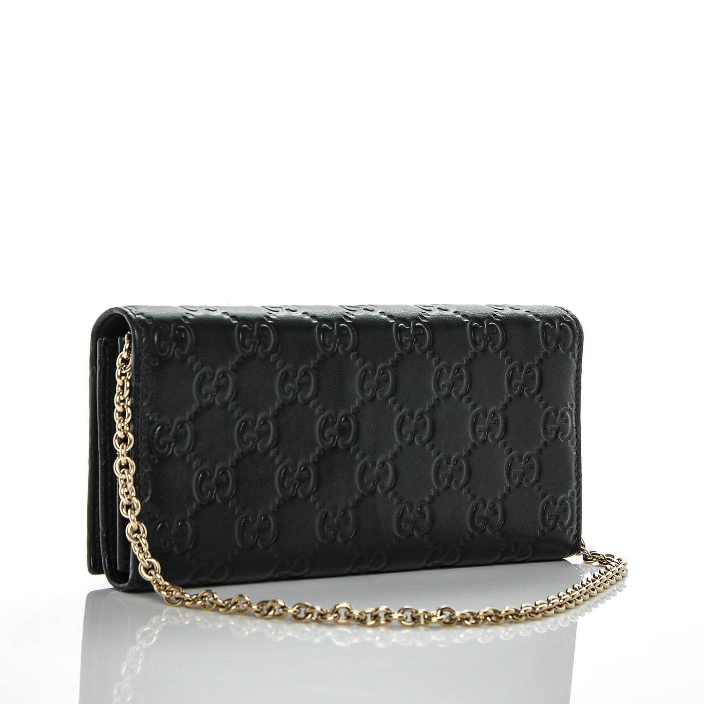 Guccissima Margaux Calfskin Metal Bar Chain Wallet Black