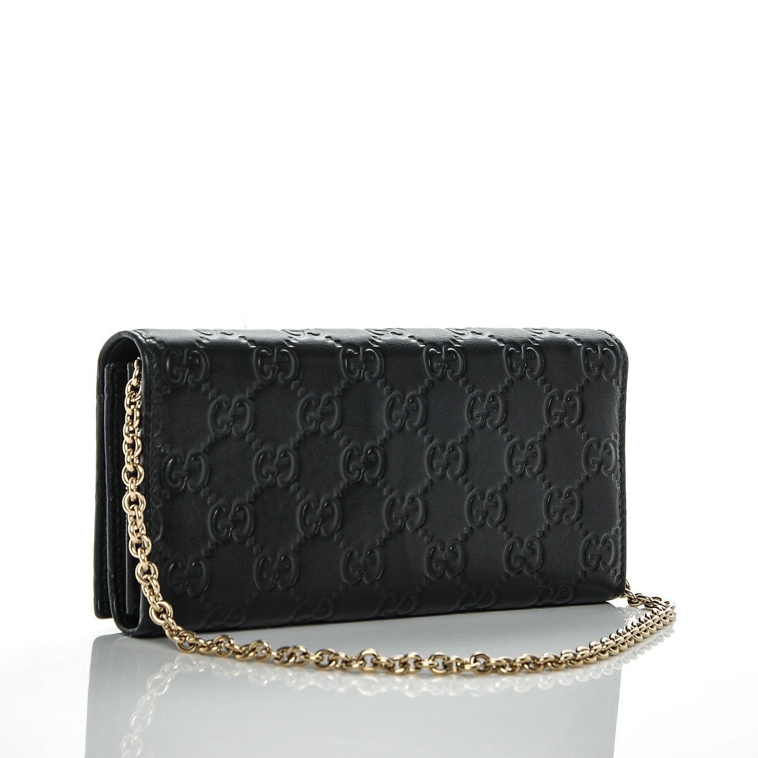 Gucci Guccissima Margaux Calfskin Metal Bar Chain Wallet Black 3 of 6