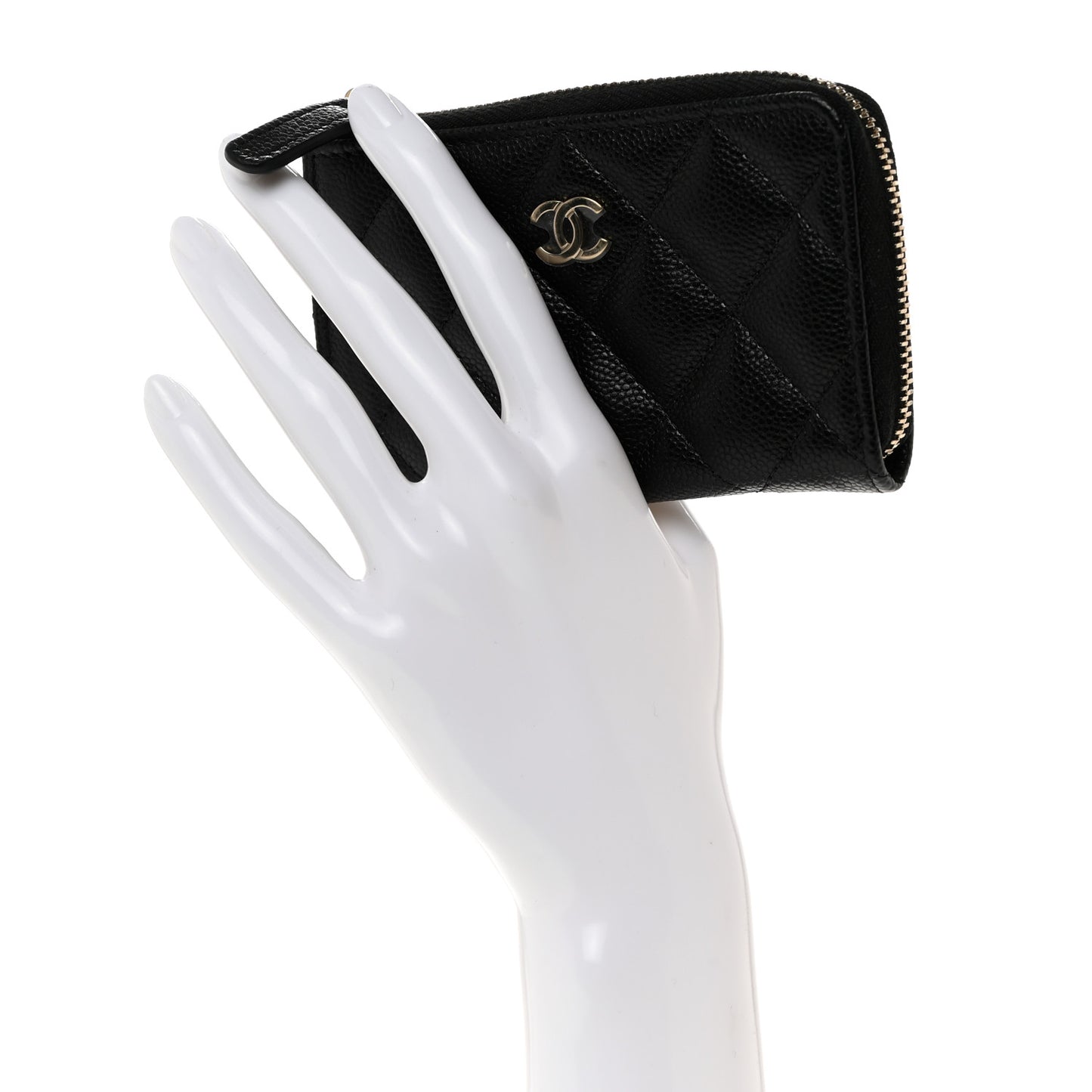 Caviar Quilted Zipped Key Holder Case Black