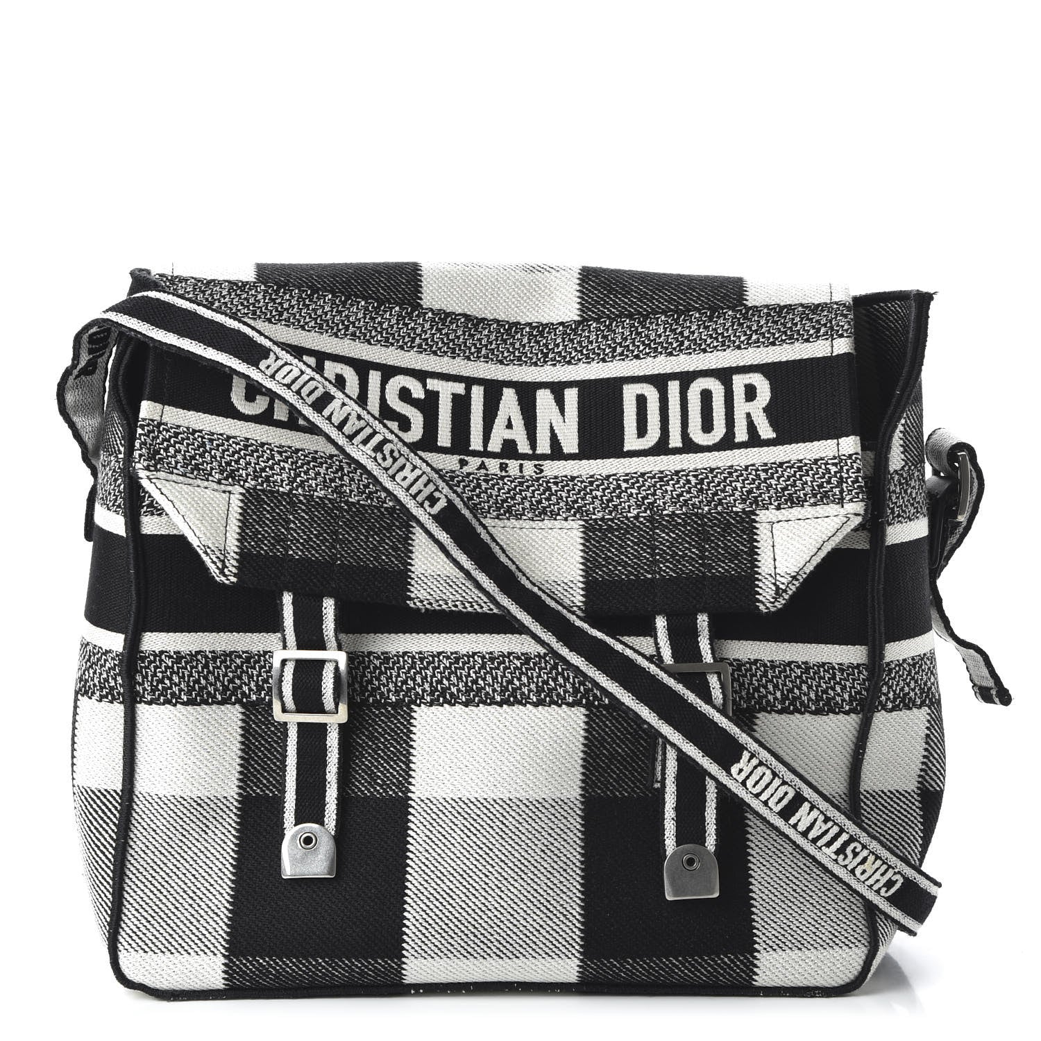 Christian Dior Canvas Tartan Diorcamp Messenger Black White 1 of 8