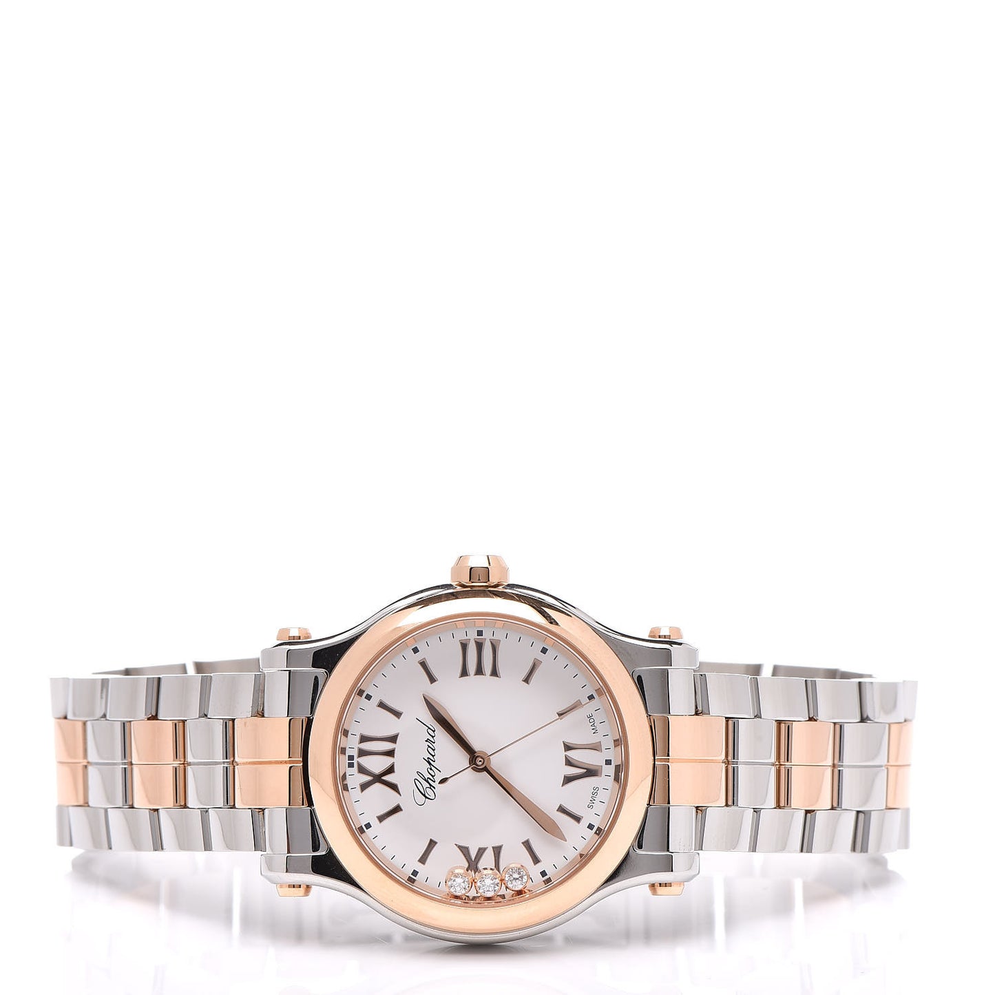 Stainless Steel 18K Rose Gold 3 Diamond 30mm Happy Sport Quartz Watch