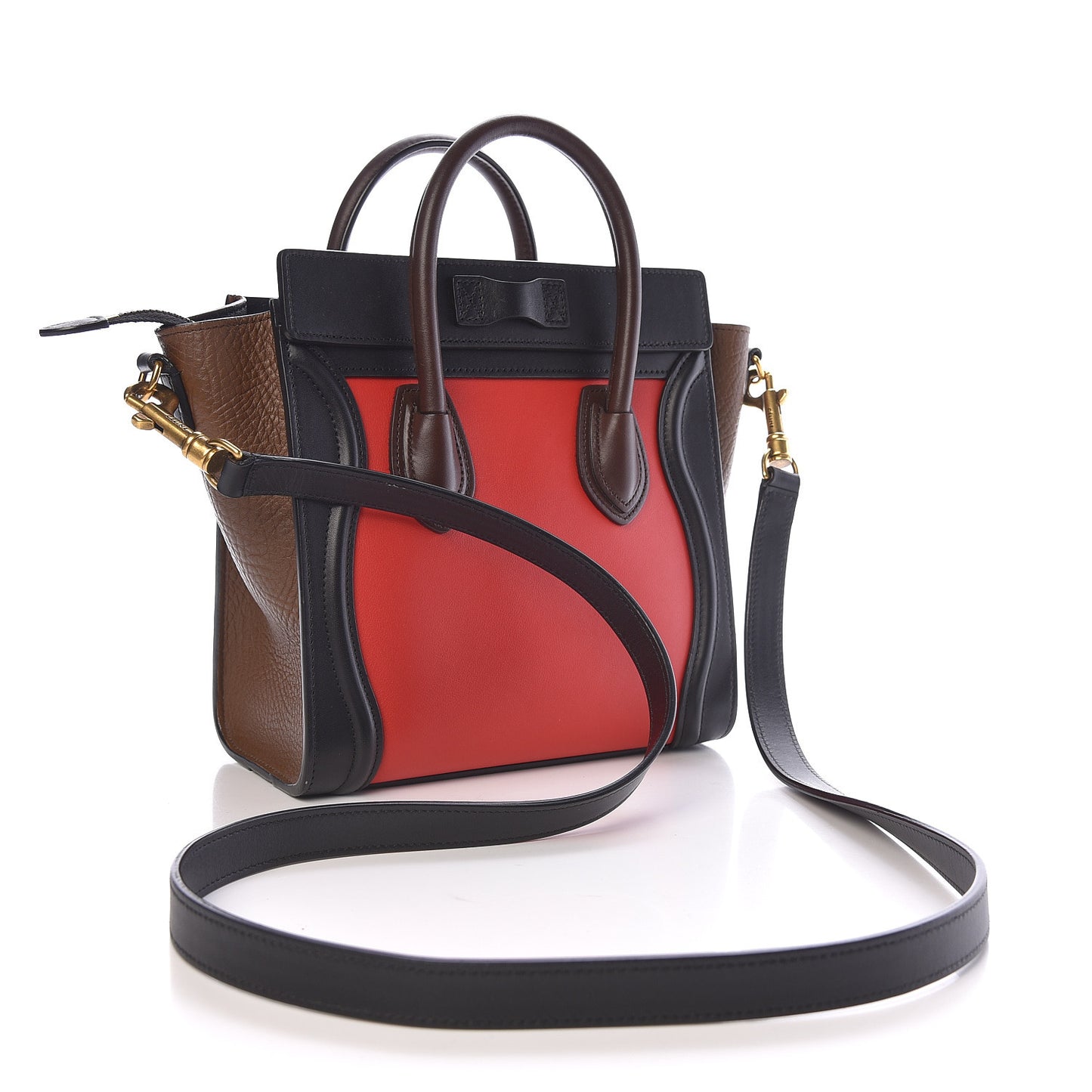 Calfskin Bullhide Nano Tri-Color Luggage Bright Red