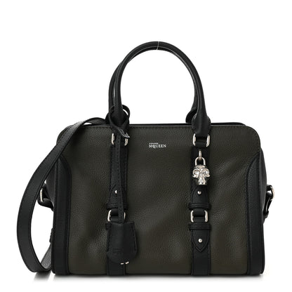 Alexander McQueen Pebbled Calfskin Small Skull Padlock Zip Around Tote Military Green Black 1 of 10