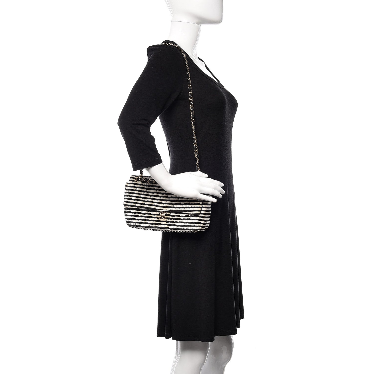 Chanel Velvet Quilted Medium Flap Black White 2 of 12