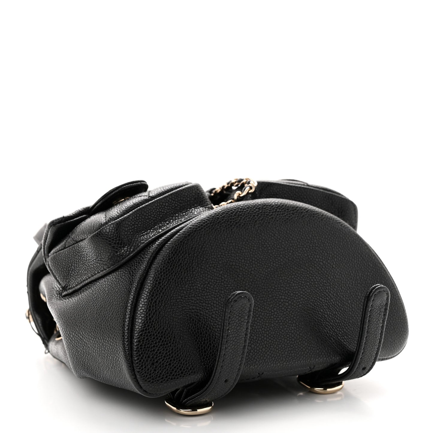 Shiny Caviar Quilted Small Duma Pockets Drawstring Backpack Black
