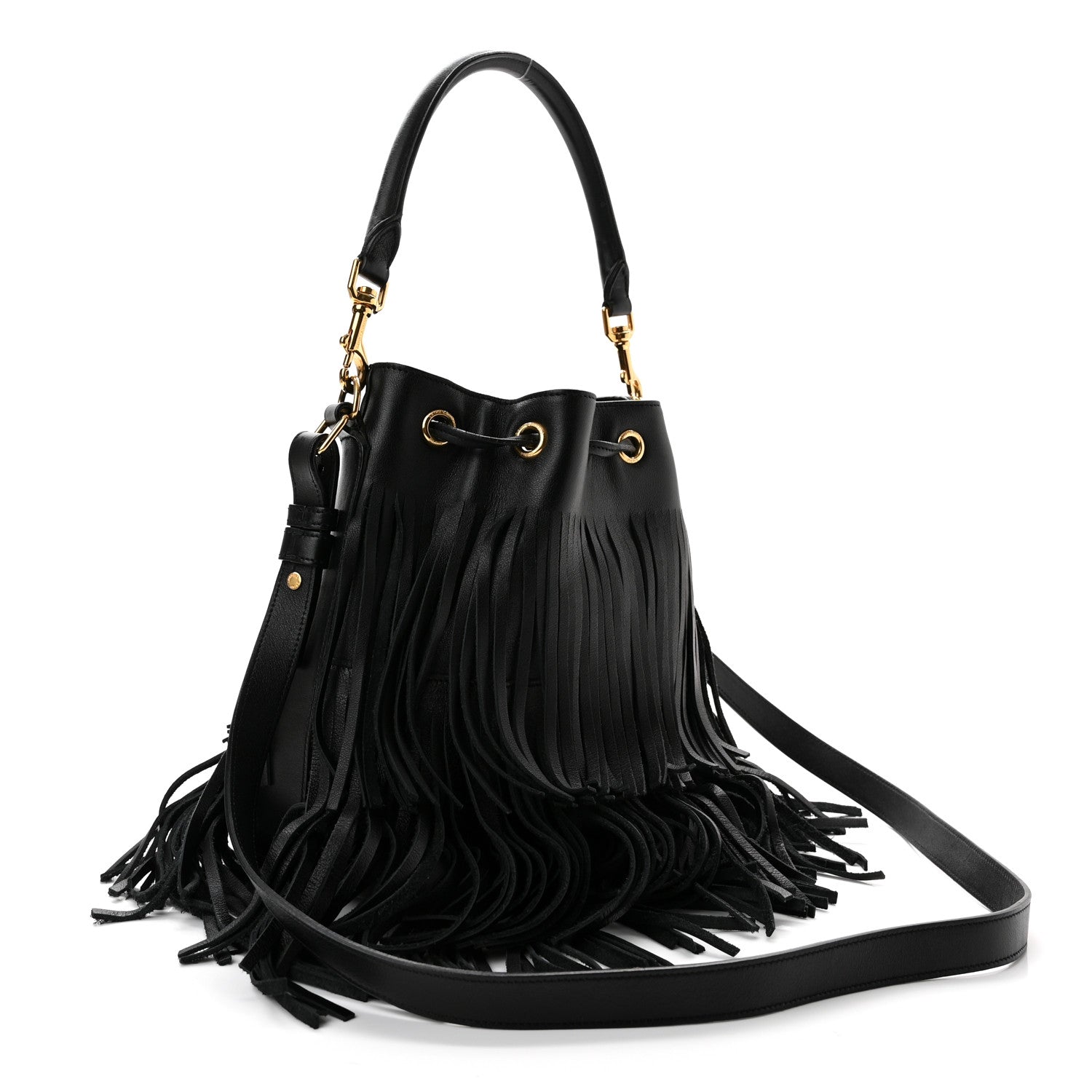 Saint Laurent Calfskin Small Emmanuelle Fringe Bucket Bag Black 3 of 11