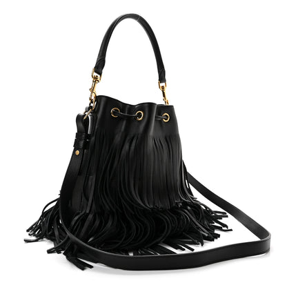 Saint Laurent Calfskin Small Emmanuelle Fringe Bucket Bag Black 3 of 11
