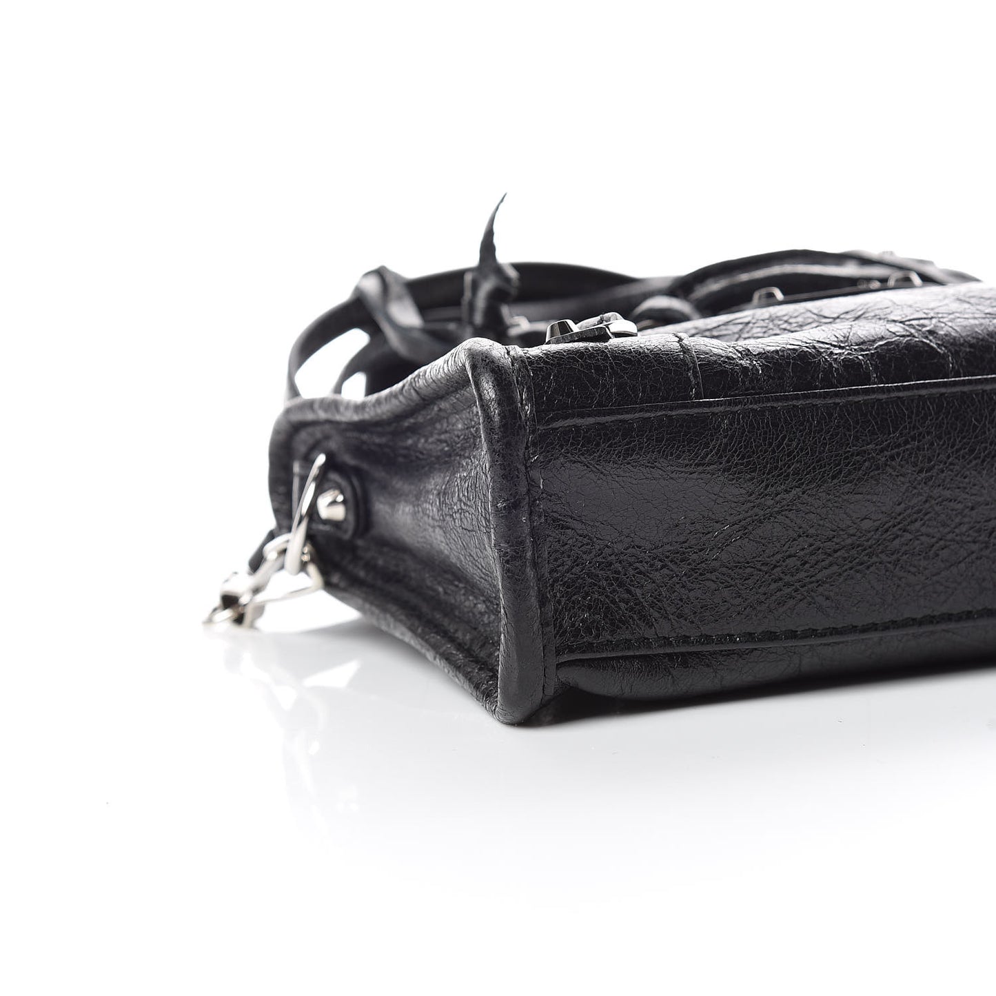 Agneau Classic Silver Hardware Nano City Logo Strap Black White
