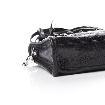 Balenciaga Agneau Classic Silver Hardware Nano City Logo Strap Black White 5 of 8