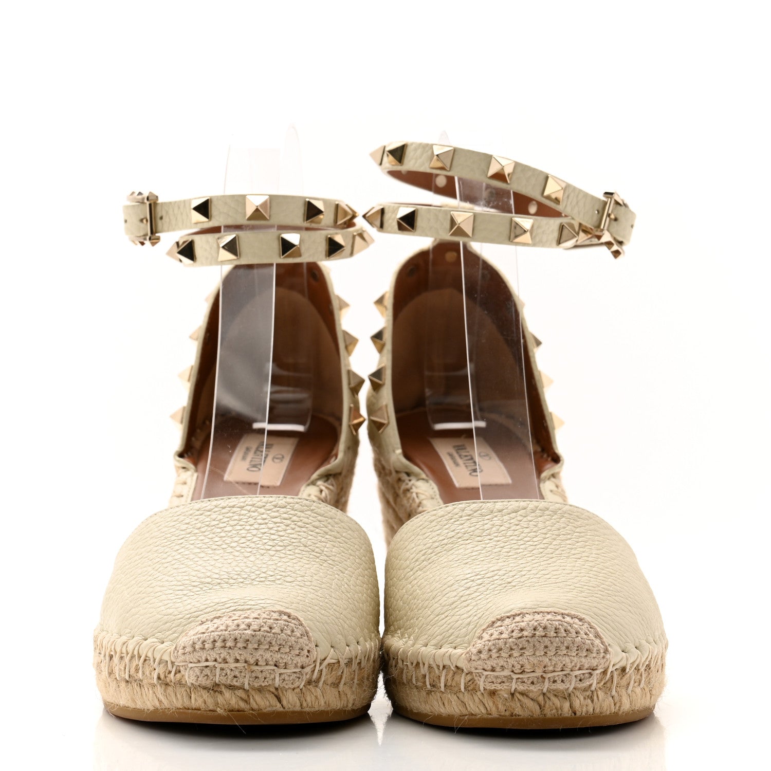 Valentino Garavani Grained Calfskin Rockstud Ankle Wrap Espadrille 15/85mm Wedges 39 Light Ivory 2 of 9