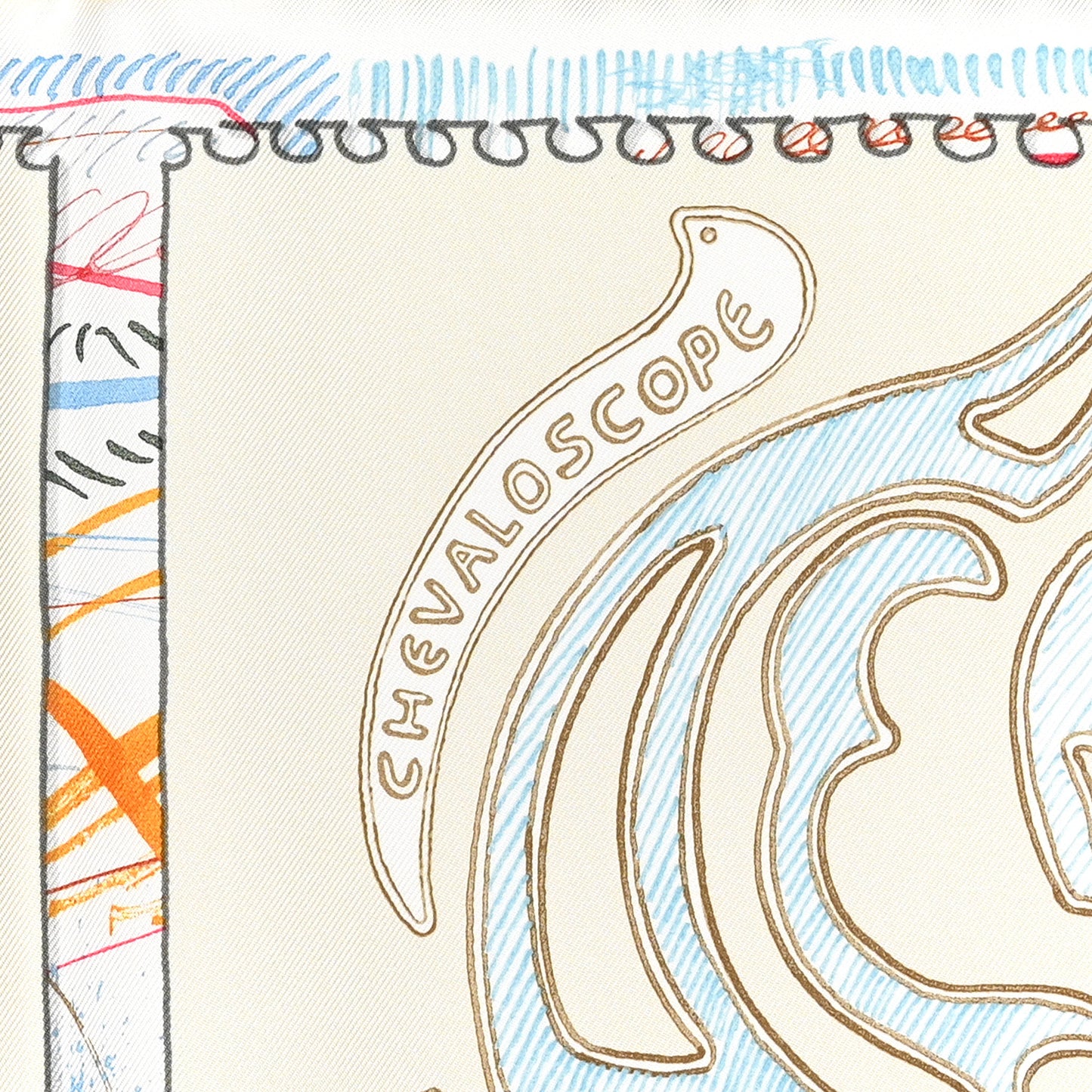 Silk Chevaloscope Scarf 90 White Bleu Multicolor
