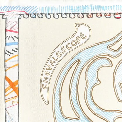 Hermes Silk Chevaloscope Scarf 90 White Bleu Multicolor 5 of 5