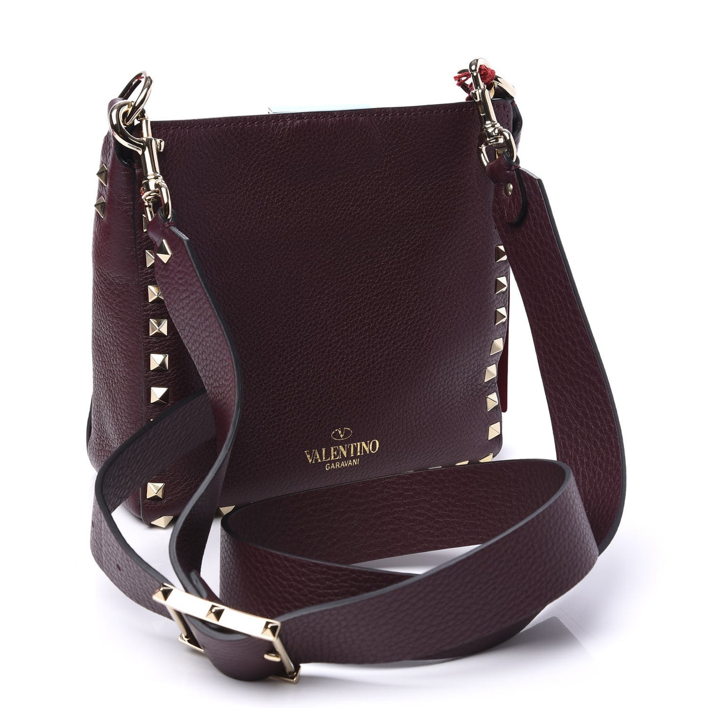 Pebbled Calfskin Mini Rockstud Flip-Lock Messenger Bag Rubin