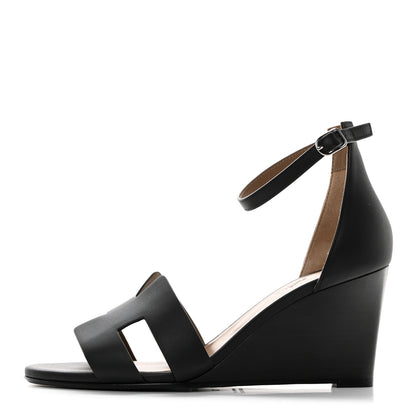 Hermes Calfskin Legend Wedge Sandals 39 Black 1 of 9