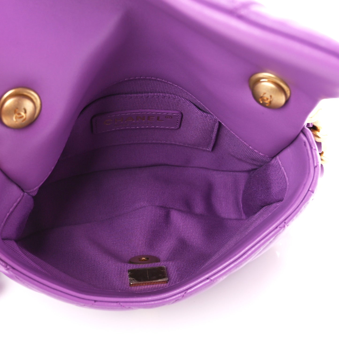 Lambskin Quilted Mini Lacquered Chain Flap Purple