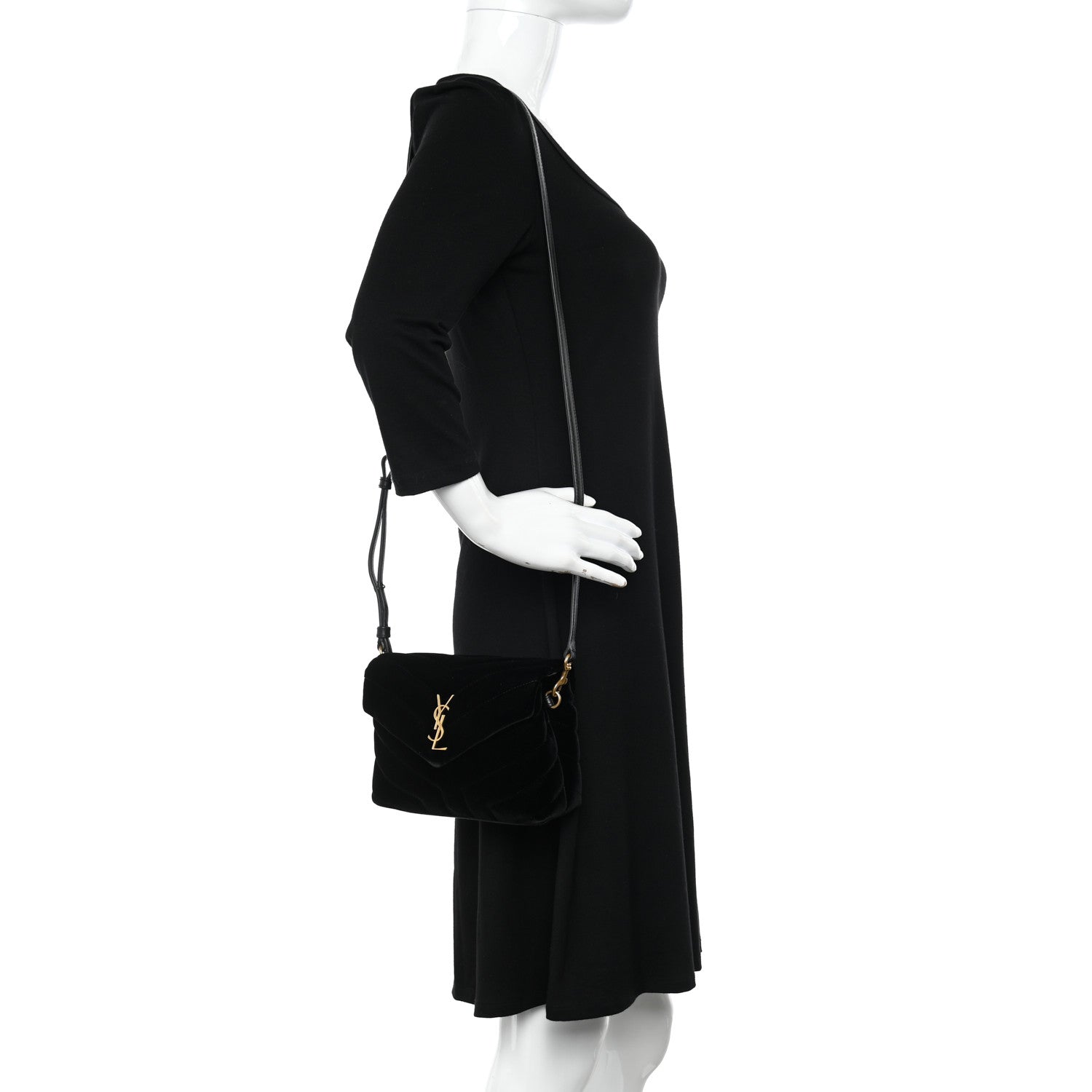 Saint Laurent Velvet Y Quilted Monogram Toy Loulou Chain Satchel French Black 2 of 9