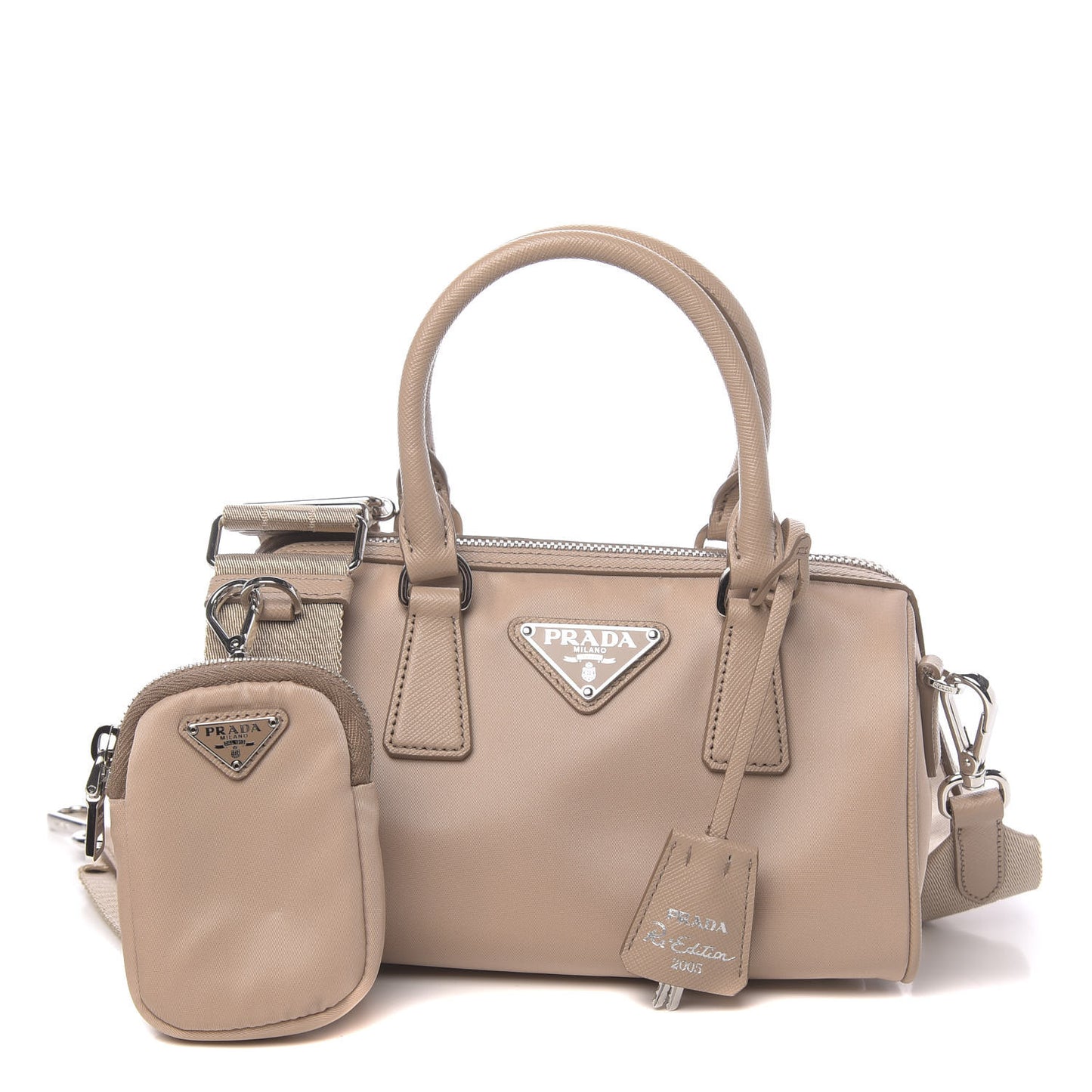Tessuto Nylon Saffiano Re-Edition 2005 Top Handle Crossbody Bag Cammeo