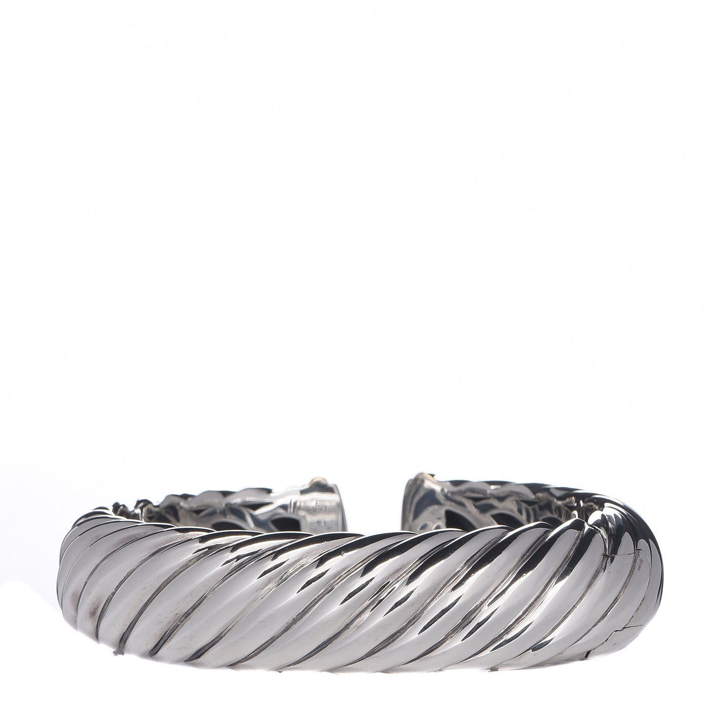 Sterling Silver 18K Yellow Gold 15mm Sculpted Cable Cuff Bracelet