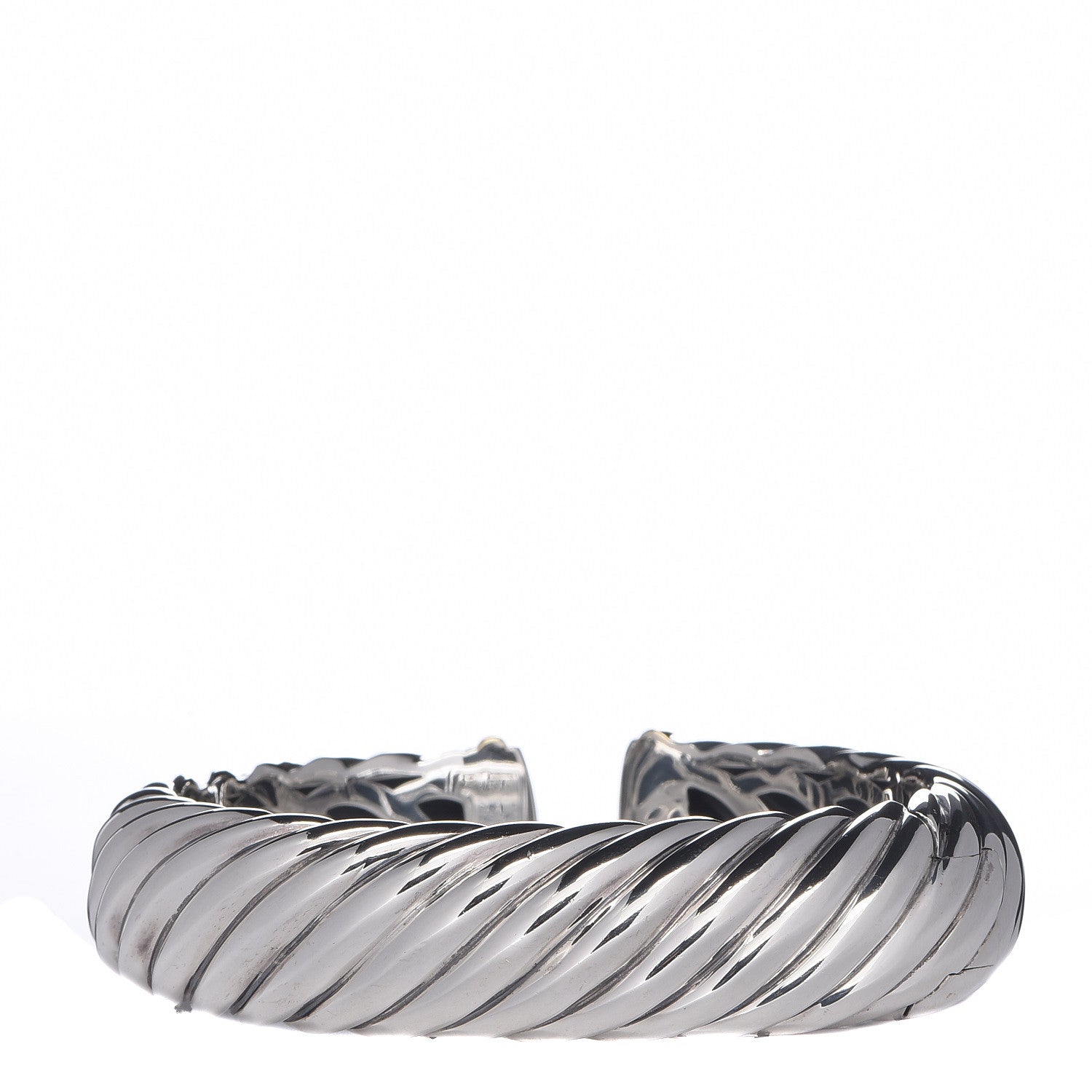 David Yurman Sterling Silver 18K Yellow Gold 15mm Sculpted Cable Cuff Bracelet 3 of 5