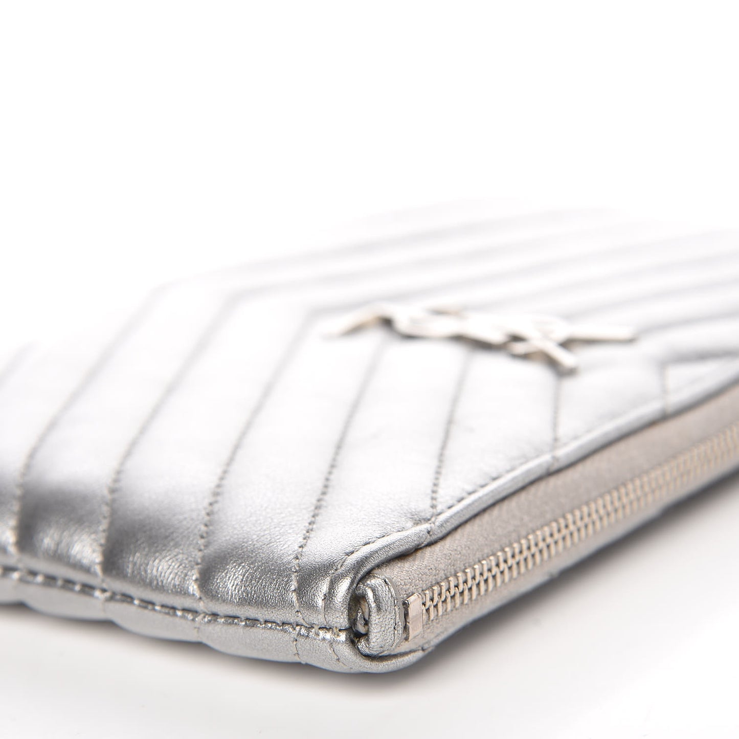 Metallic Calfskin Matelasse Chevron Monogram Pouch Silver