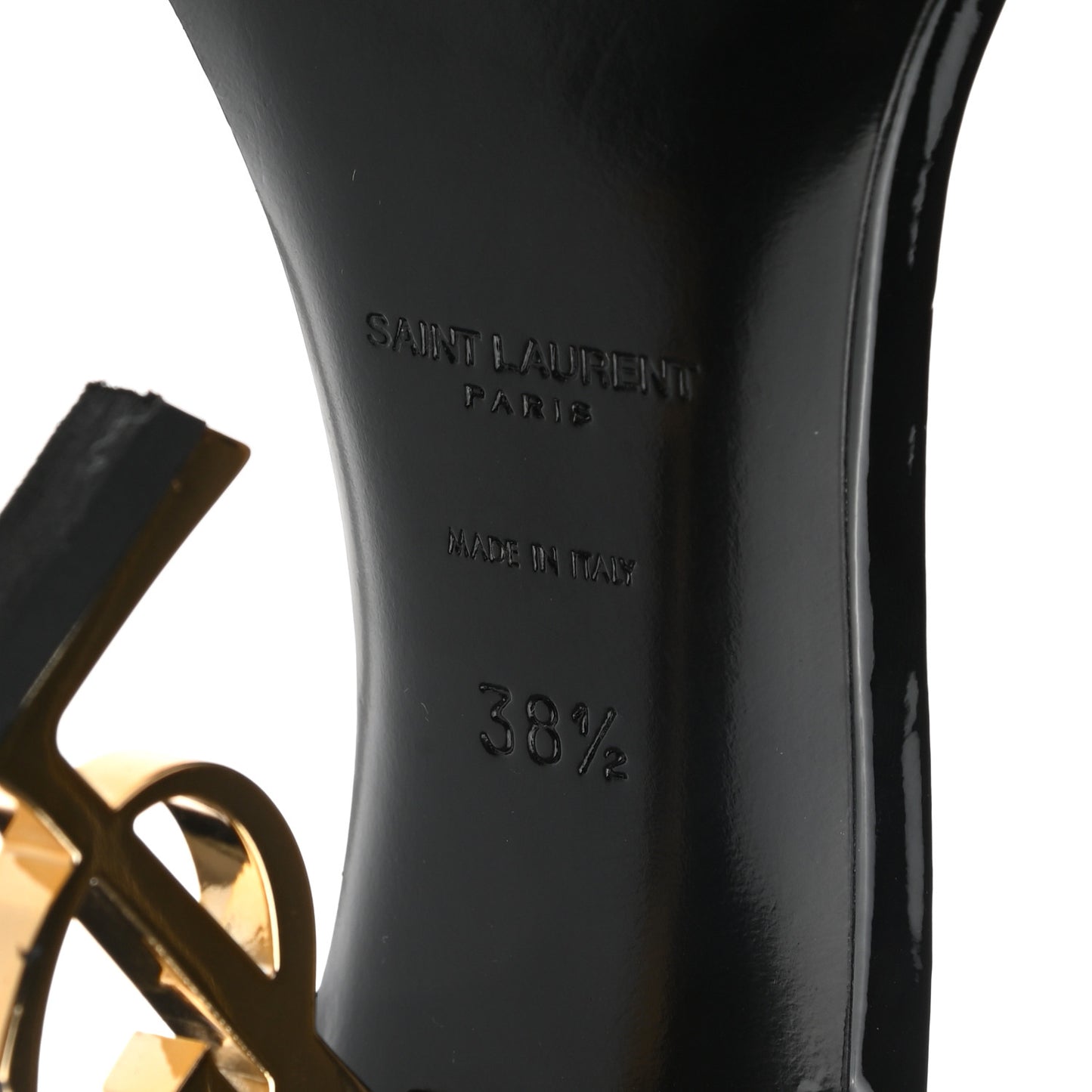 Patent Calfskin Opyum 110 Sandals 38.5 Black Gold
