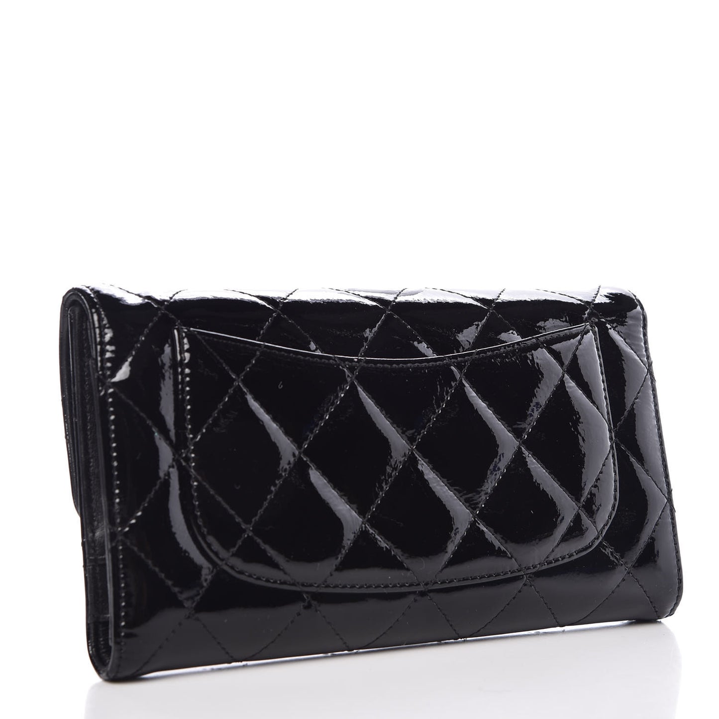 Patent Quilted Large Flap Wallet Black