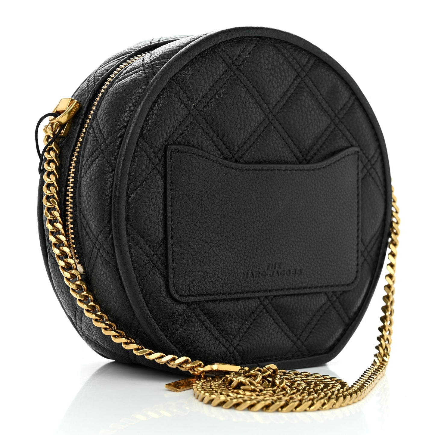 Grained Calfskin Quilted The Status Round Crossbody Black