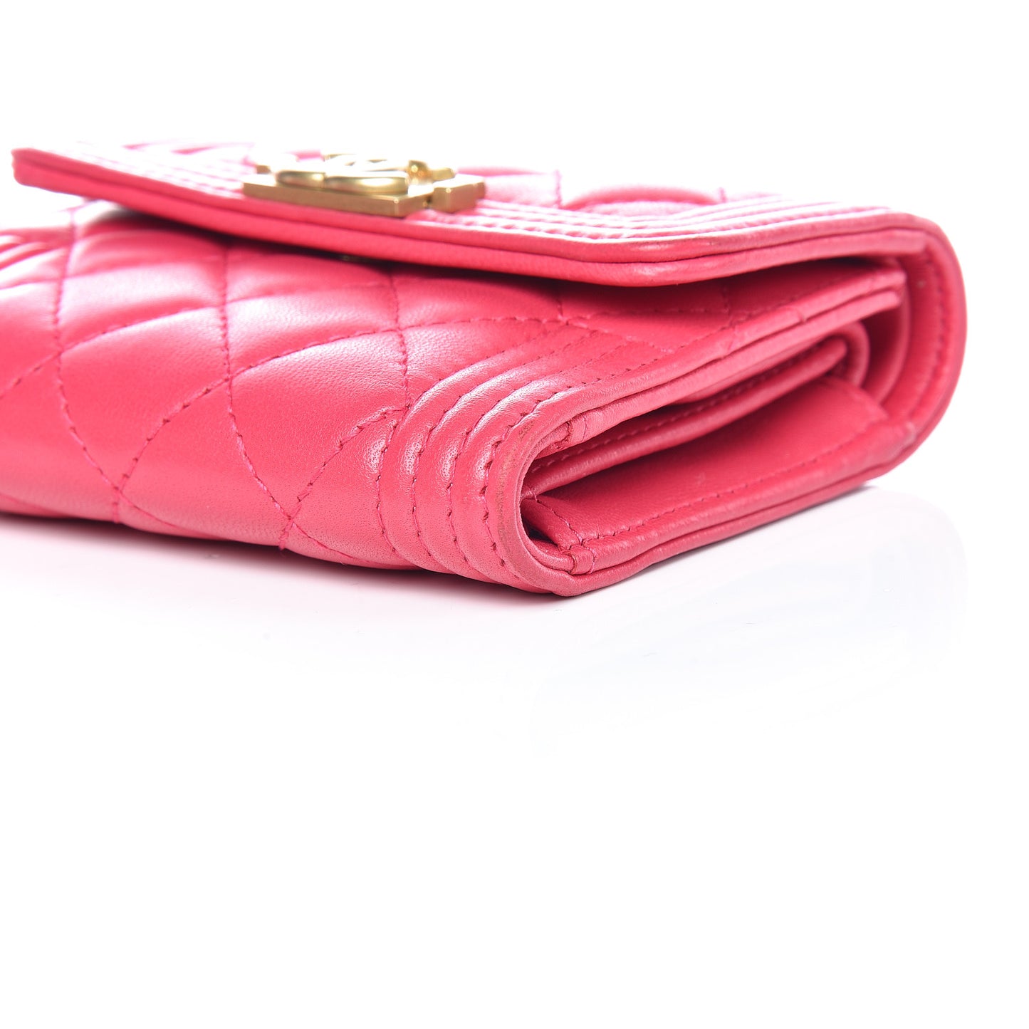 Lambskin Quilted Compact Boy Wallet Fuchsia