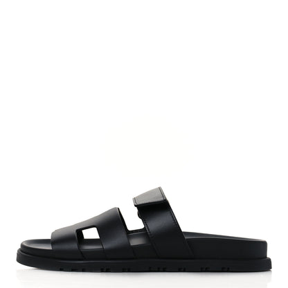Hermes Calfskin Womens Chypre Sandals 37 Black 1 of 9