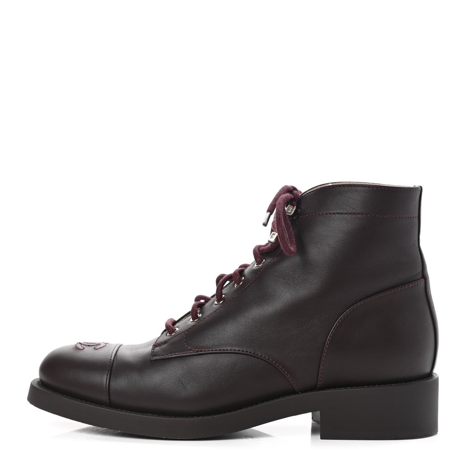 Chanel Calfskin Lace Up CC Short Boots 41 Burgundy 1 of 13