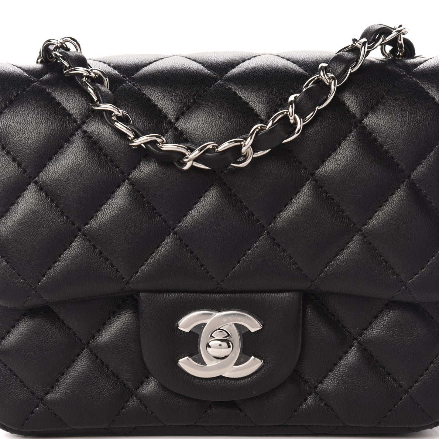 Lambskin Quilted Mini Square Flap Black