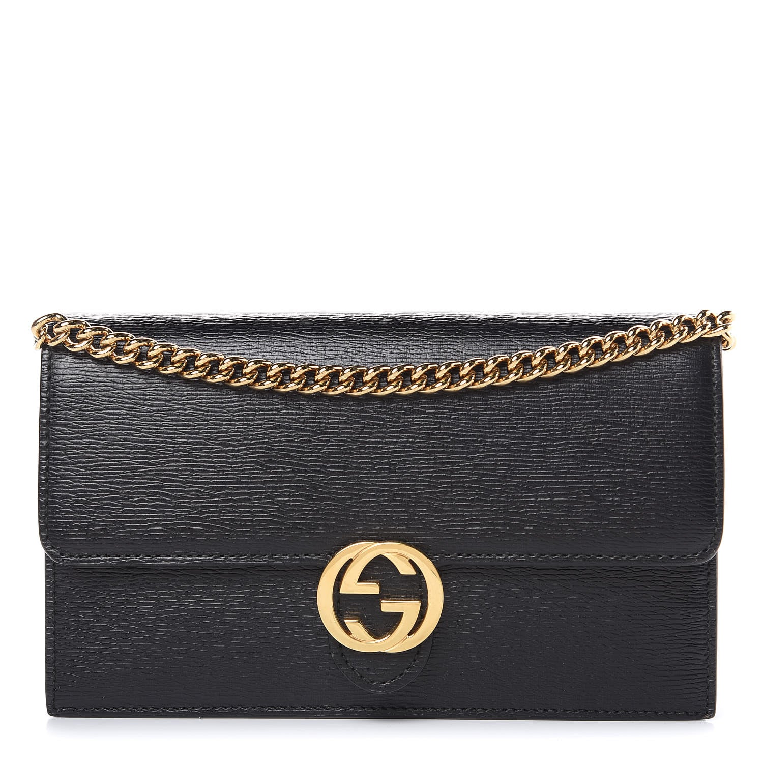 Gucci Textured Calfskin Icon Chain Wallet Black 1 of 9