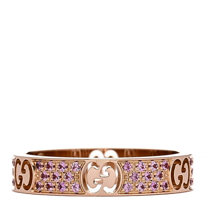 Gucci 18K Rose Gold Pink Sapphire Icon Stardust Thin Band Ring 53 6.5 3 of 5