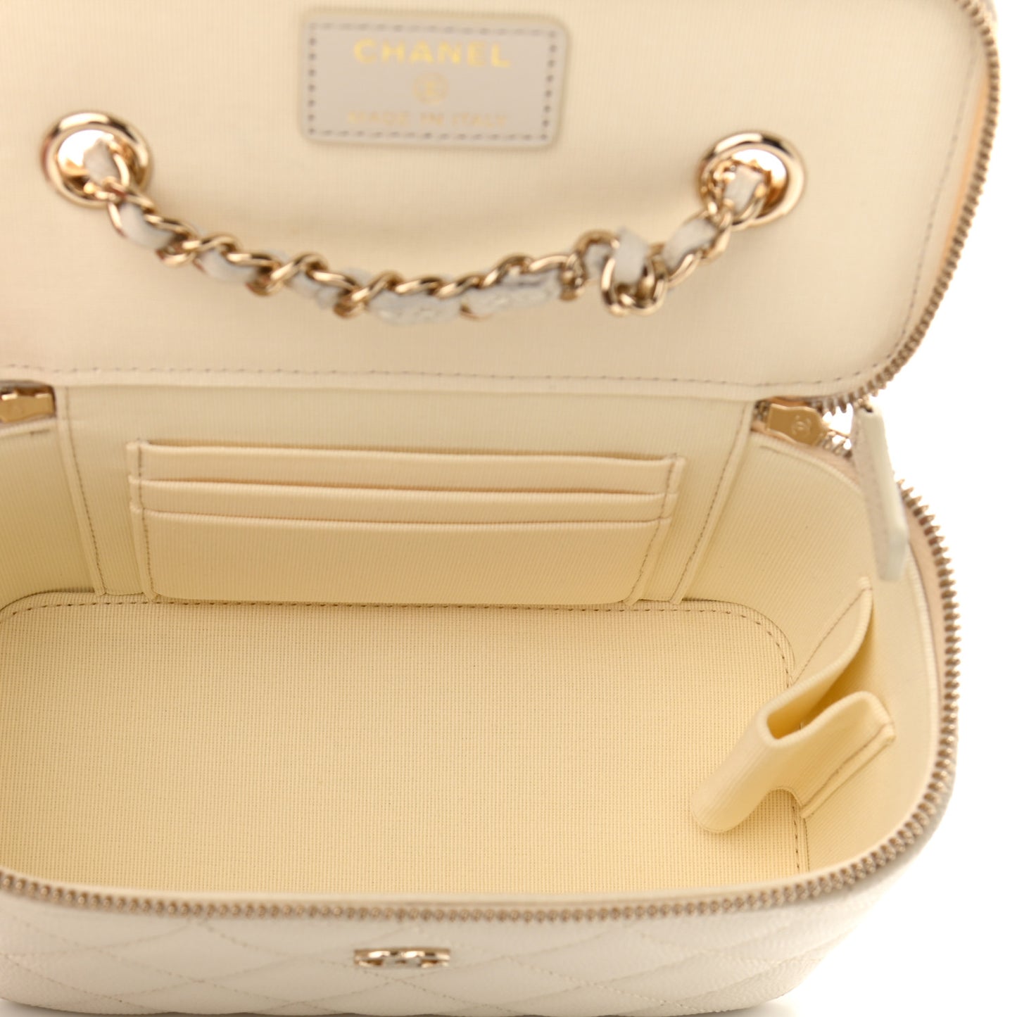 Caviar Quilted Small Vanity Case With Chain White