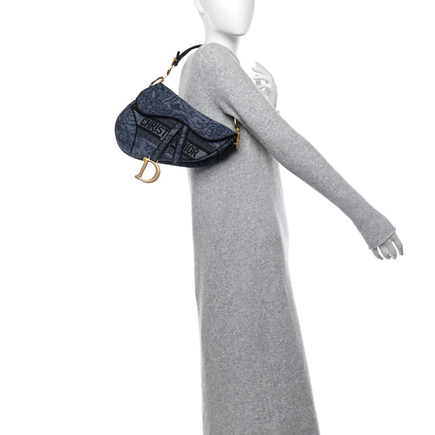 Canvas Embroidered Floral Saddle Bag Blue