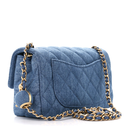 Chanel Denim Quilted Mini Pearl Crush Rectangular Flap Blue 3 of 13