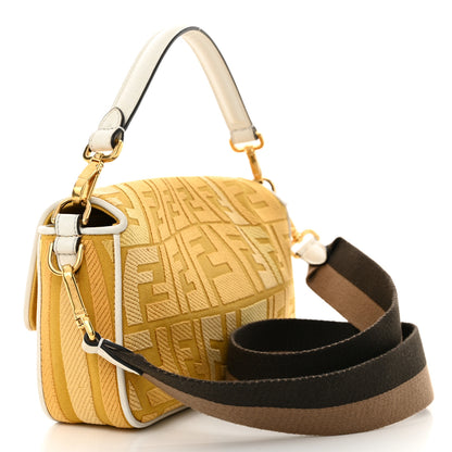 Fendi X SARA COLEMAN Canvas Vitello King Seta FF Fish Eye Embroidered Baguette Mostarda White Ice 3 of 11