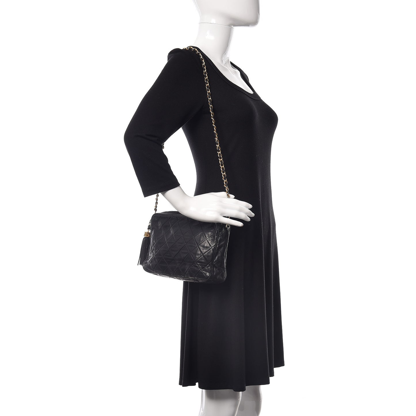 Lambskin Quilted Tassel Camera Case Pouch Black
