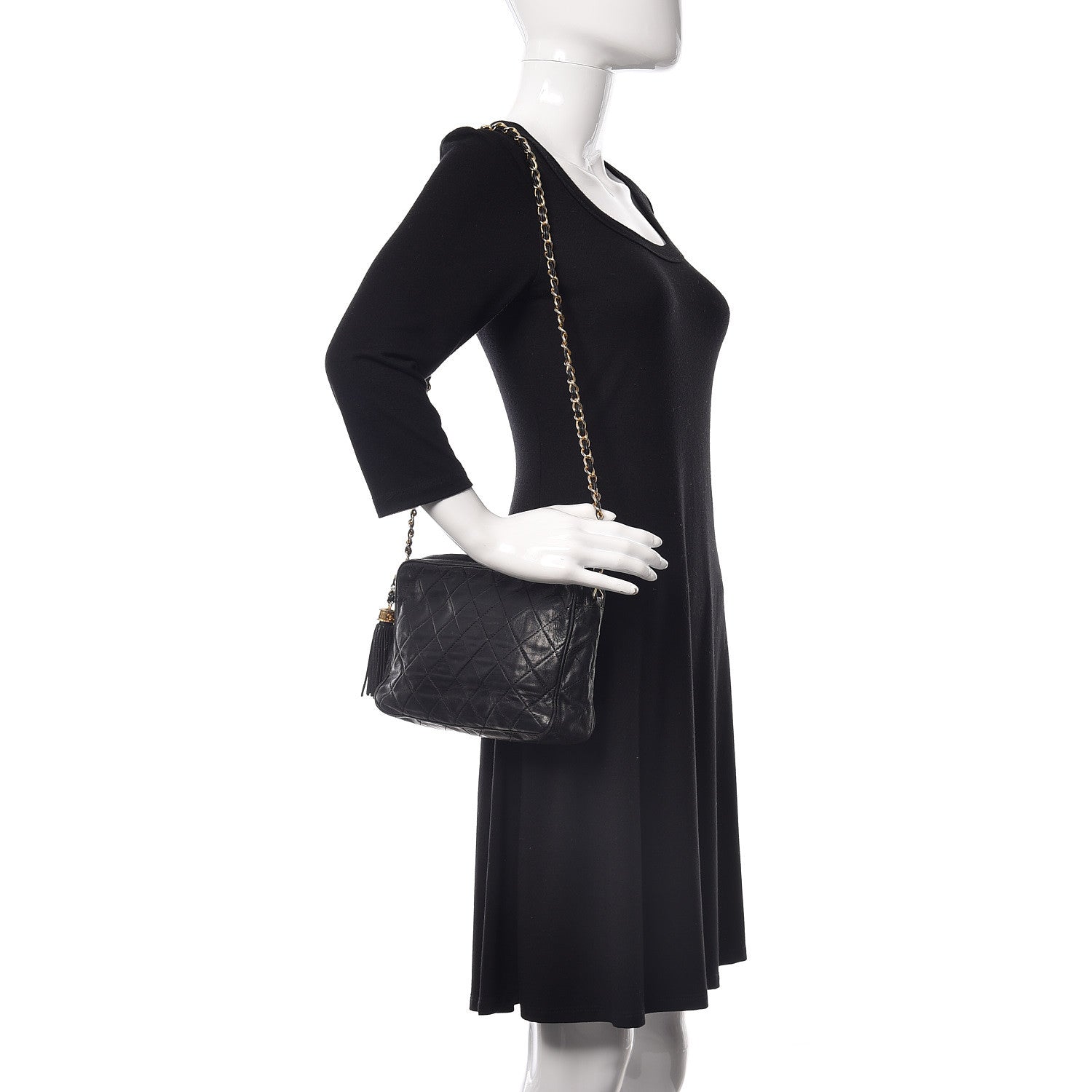 Chanel Lambskin Quilted Tassel Camera Case Pouch Black 2 of 11