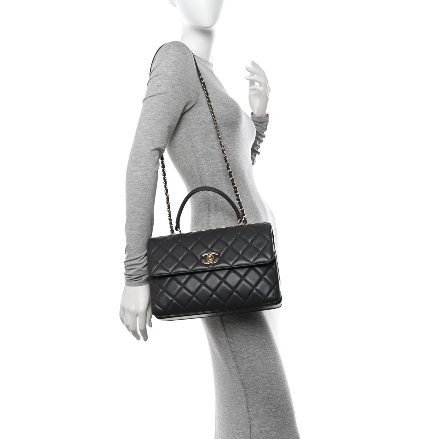 Lambskin Quilted Medium Trendy CC Flap Dual Handle Bag Dark Grey