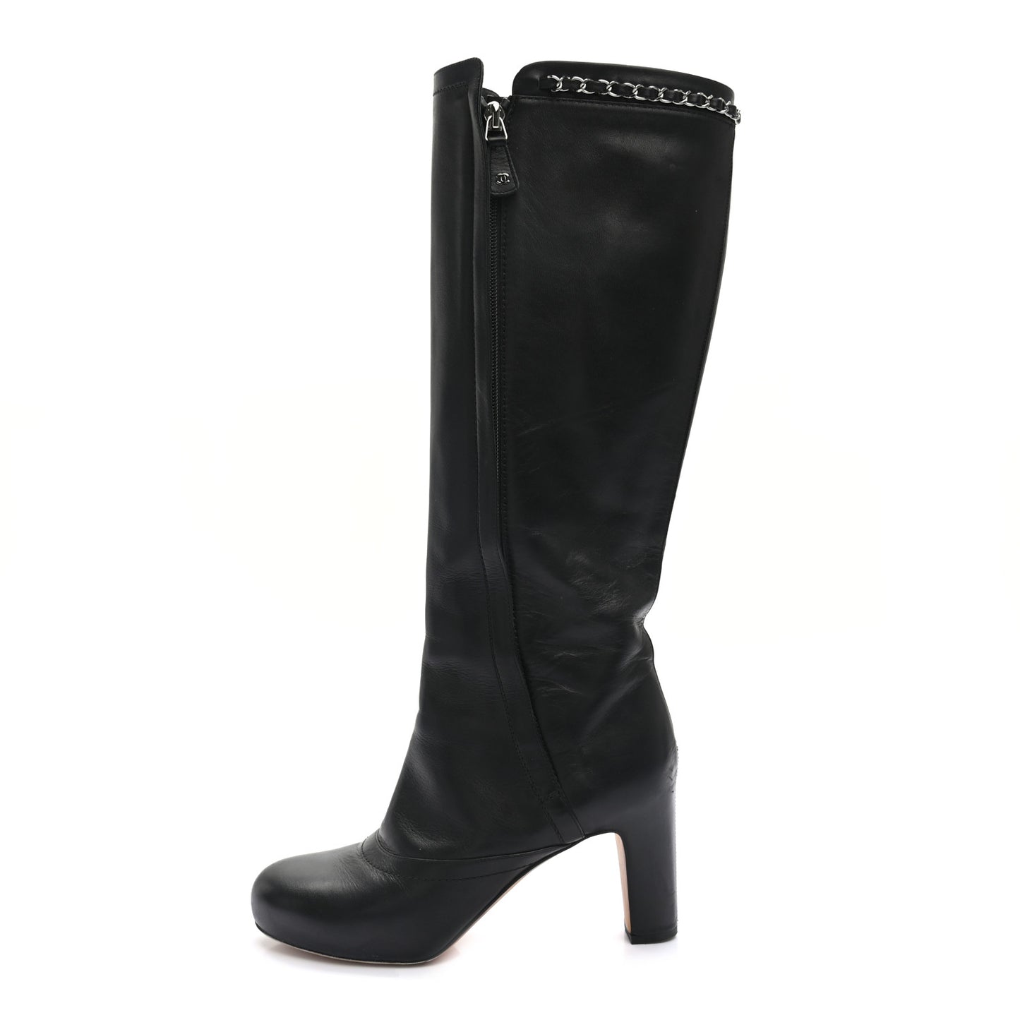 Lambskin Chain High Boots 38 Black