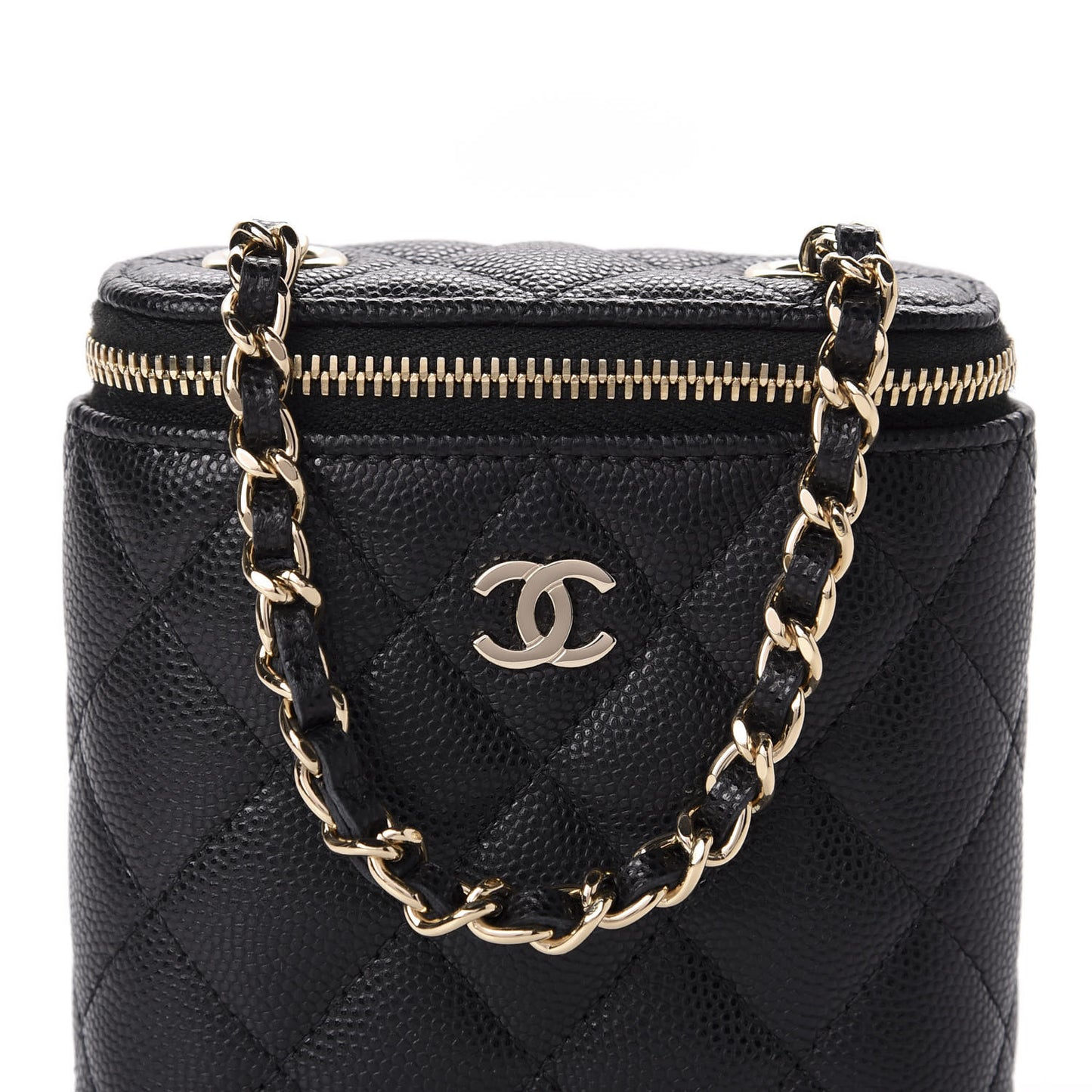 Caviar Quilted Small Vertical Coco Beauty Vanity Case With Chain Black