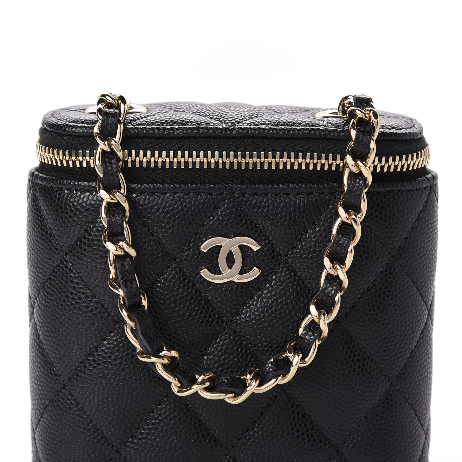 Chanel Caviar Quilted Small Vertical Coco Beauty Vanity Case With Chain Black 10 of 10