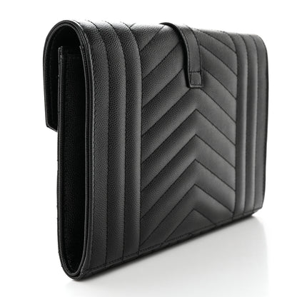 Saint Laurent Grain De Poudre Textured Mixed Matelasse Triquilt Monogram Clutch Black 3 of 11