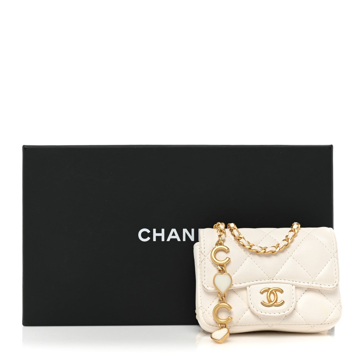 Lambskin Enamel Quilted Mini Chain Belt Bag White