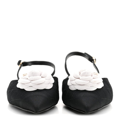 Chanel Grosgrain Camellia Slingback Flats 39.5 Black White 7 of 36