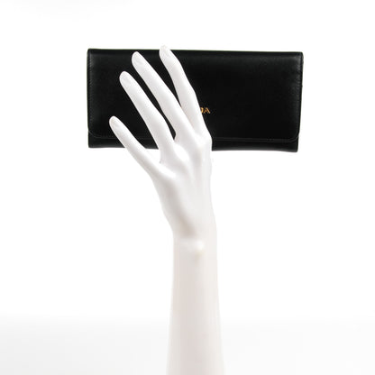 Prada Saffiano Metal Continental Flap Wallet Nero Black 2 of 8