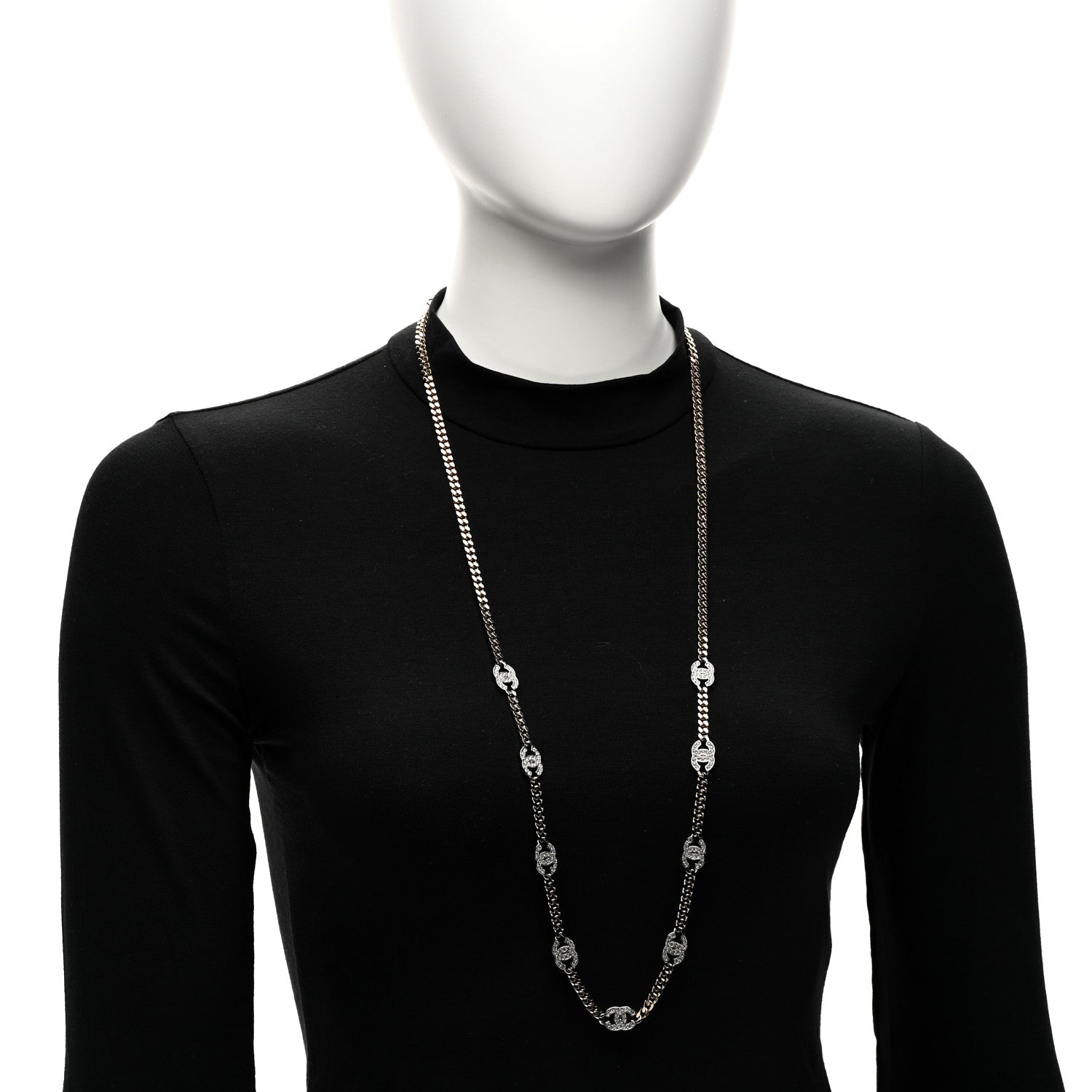 Chanel Crystal Chain CC Link Necklace Gold Silver 2 of 5