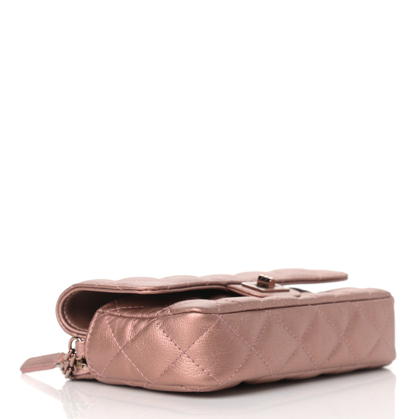 Metallic Grained Calfskin Quilted 2.55 Reissue Phone Holder With Chain Copper