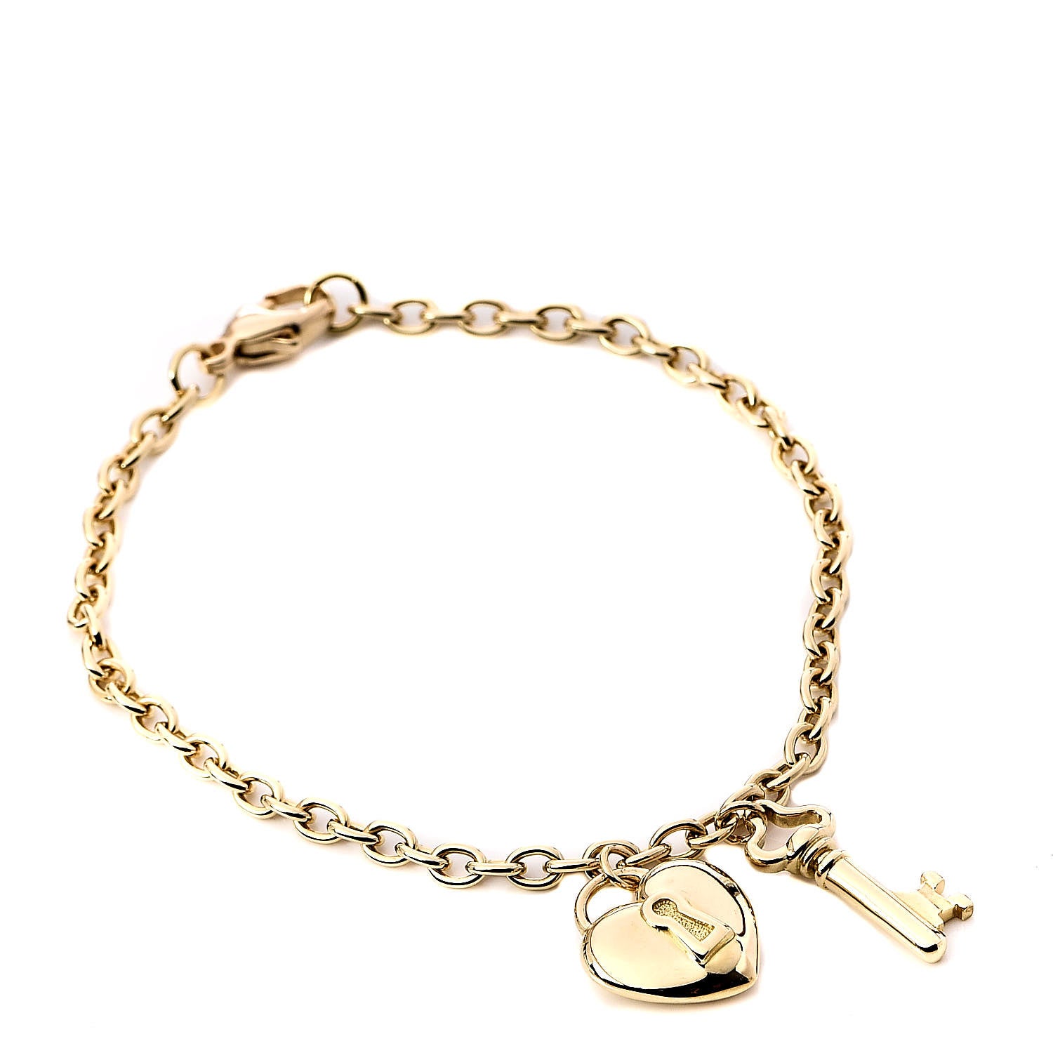 Tiffany 18K Yellow Gold Heart Lock Key Chain Bracelet 1 of 5